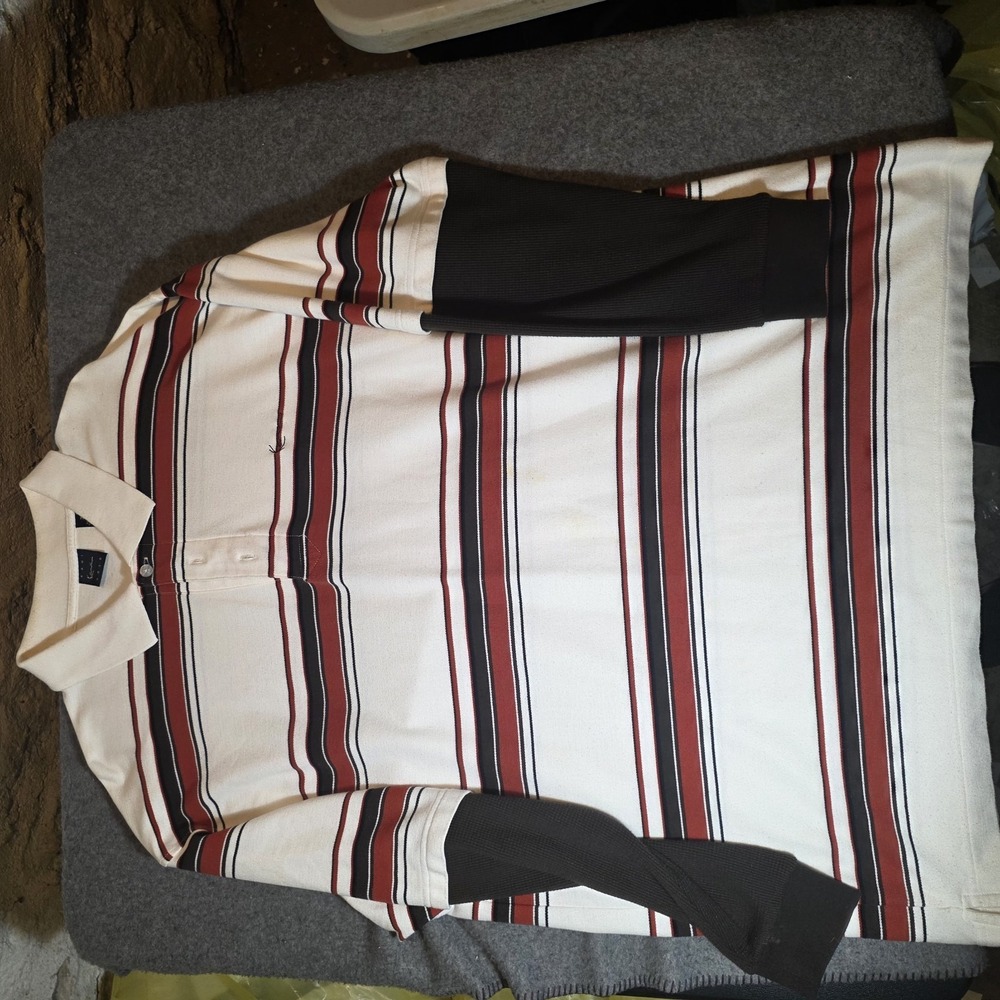 Vintage Kani Gold Long Sleeve Striped Polo Shirt Men's 3X 874